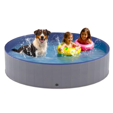 Powerwan Dog Pool for Large Dogs Pet Foldable Bathtub Kiddie Pool Hard Plastic Portable Tub Puppy Kids Outside Swimming Bath Pool for Dogs 472 x 12Inches