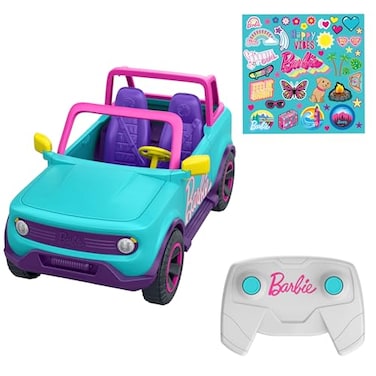 Hot Wheels Barbie RC SUV RemoteControl Pink Vehicle That Fits 2 Barbie Dolls  Accessories includes KidApplied Stickers for Customization