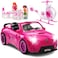 Play22 Pink Car Convertible 2Seater Vehicle Doll Accessories with Lights and Sounds 10 Pc  Car for Dolls Toy Car Includes Doll Helicopter 2 Figurines and Dining Table Set  Great Toddler Gift