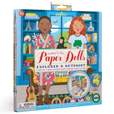 eeBoo Paper Dolls Explorer  Botanist  Includes 2 Paper Dolls Stand Up Scene  Stickers Kids Ages 5