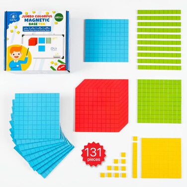 Simply magic 131 PCS Jumbo Magnetic Base Ten Blocks for Math Place Value Blocks Magnetic Base 10 Blocks Set for Teachers Math Blocks for Counting Counting Blocks Magnetic Math Manipulatives K3