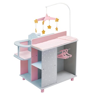 Olivias Little World  Polka Dots Princess Baby Doll Changing Station Baby Care Activity Center Role Play Nursery Center with Storage for Dolls Accessories  Pink  Gray