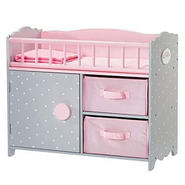Olivias Little World Pink Polka Dot Baby Doll Crib Wooden Doll Cot With Storage Doll Furniture UKTD12390A