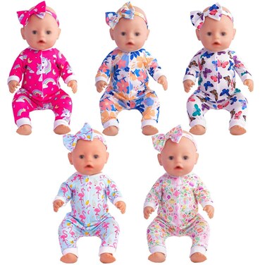 sweet dolly Doll Clothes 5 Set New Born Baby Doll Clothes Jumpsuits and Bows Headbands for 14 Inches to 18 Inches Dolls 15 Inch New Born Baby Dolls 10 PCs in Total Doll Clothes and Accessories