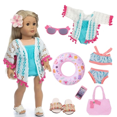 Lembani 18 Inch American Doll Accessories 18 Inch Fashion Doll Swimming Play Sets for American 18 Inch Girl Doll Including Doll Clothes Swimsuit Sunglasses Phone Shoes