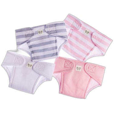 JC Toys Baby Doll Washable and Reusable Eco Diapers 4 Pack Fits Dolls 14 to 18 inch in BlueWhiteGrey