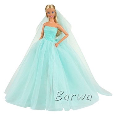 BARWA Light Blue Wedding Dress with Veil Evening Party Princess Light Blue Gown Dress for 115 inch Girl Doll