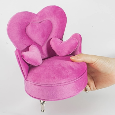 Bbiamsleep 75 Inch Openable Rose Pink Sofa Jewelry Box Armchair for Dollhouse Heart Shape Velvet Chair 16 Scale Dolls Accessories