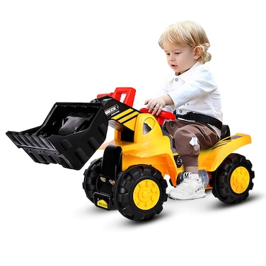 CHEFJOY Ride On Bulldozer Truck for Kids Excavator Digger Construction Vehicles Pretend Play Sliding Tractor wMultiple Sounds Push Bucket Low Seat AntiSkid Tires Front Loader RideOn Large