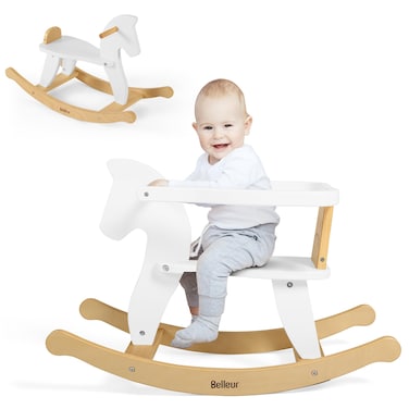 Belleur Wooden Rocking Horse for Toddler 13 Year Old Baby Wood Rideon Toys with Removable Fence for Indoor  Outdoor Activities Boys  Girls Rocking Animal for Birthday Pink