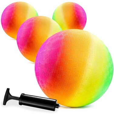 Bedwina Rainbow Playground Balls  85Inch Pack of 4 Rubber Bouncy Inflatable Balls for Kids and Adults Indoor and Outdoor Games Kickballs Dodgeball Four Square Dodge Ball Handball