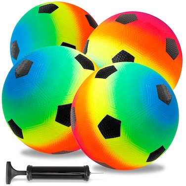 Jeffbaubl 4Pcs Rainbow Playground Balls for KidsAdults with 1 Hand Pump