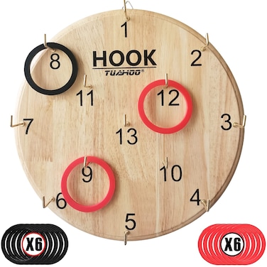 TUAHOO Hanging Hook Ring Toss Outdoor Game Wooden Board Darts Hookie Wall Game for Game RoomMan Cave Dorm Patio Ring Toss Yard Game for Kids Adults  Family Party Games