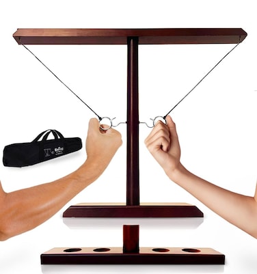 SWOOC Games  Battle Hooks XL Hook and Ring Game with Shot Ladder  5 Games Included  20 Second Set Up  Hook and Ring Toss Game for Adults  Wooden Ring Hook Tossing Game  Tabletop Ring Hook Game