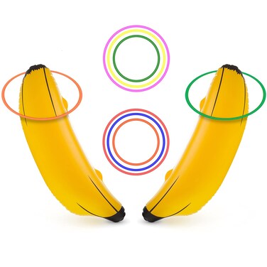 June Fox Inflatable Banana Ring Toss Game for Bachelorette Party Bridal Shower Decorations for Engagement Party Lingerie Party 2 Pieces 26 Bananas  6 Pcs Toss Rings