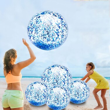 TURNMEON 5 Pack Beach Ball Jumbo Pool Toys Balls Giant Confettis Glitters Inflatable Clear Beach Ball Swimming Pool Water Beach Toys Outdoor Summer Party Favors for Kids Adults Blue