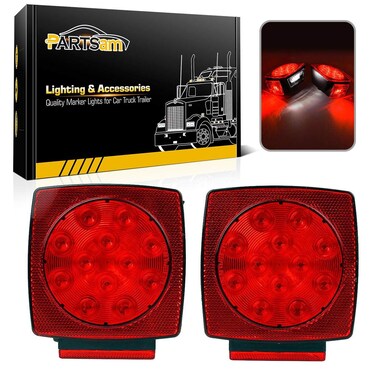 Partsam 12V Submersible Square Led Trailer LightRed White LED Stop Turn Tail License Brake Running Light Lamp for Trailers Under 80 Boat Trailer Truck Marine Camper RV SnowmobileIP68DOT Compliant