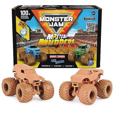 Monster Jam Mystery Mudders 2Pack Official Grave Digger and Blue Thunder DieCast Monster Trucks Wash to Reveal 164 Scale Die Cast Styles Will Vary