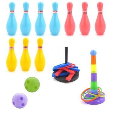 Xelue FF Mini Table Game Set Include  Bowling  Horseshoe Game  Ring Toss  Suitable for Office Party Backyard Camping