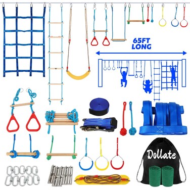 Dollate Ninja Warrior Obstacle Course for Kids  65FT Outdoor Obstacle Course 14 Accessories Swings Monkey Bars Arm Trainers  Suitable for Boys and Girls 3  440 lbs Capacity