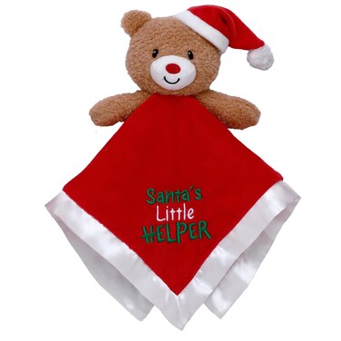 Baby Starters Magic Years Plush Bear Snuggle Buddy Blanket withToy Rattle and Santas Little Helper Embroidery Christmas Red 13 inches