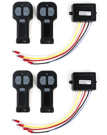 QWORK 12V Car Wireless Winch Electric Remote Control 4 Pack Universal Mini 5 Wire Control Winch with Dual Manual Matching Transmitter Kit for Truck ATV and SUV Winch Wireless System