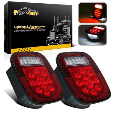 Partsam 2x Red  White 39LED Stop Turn Tail Stud Lights for Truck Trailer Boat RV Jeep TJ CJ YJ JK