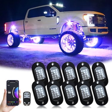 YiLaie RGB LED Rock Lights with Phone AppRemote Control  Timing  Music Mode Rock Lights Kits Waterproof Underglow Light for Jeep ATV RZR UTV SUV Off Road AUTO Motorcycle 10 Pods