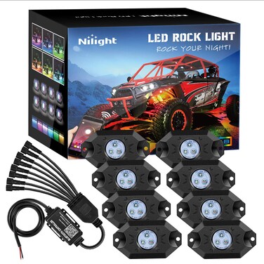 Nilight Wide Angle RGB LED Rock Lights Kit 8 PCS 18LED Wheel Well Light with Remote  Bluetooth App Dual Control Multi Modes Underglow Multicolor Neon Light Pod for ATV UTV SUV Offroad Truck RZR Boat