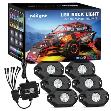 Nilight Wide Angle RGB LED Rock Lights Kit 6 PCS 18LED Wheel Well Light with Remote  Bluetooth App Dual Control Multi Modes Underglow Multicolor Neon Light Pod for ATV UTV SUV Offroad Truck RZR Boat