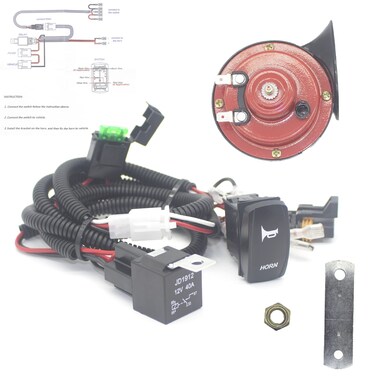 Universal UTV Horn Kit for RZR 12V Horn With Button Rocker Switch Compatible with Polaris RZR XP 1000 Ranger Honda Pioneer Talon Can Am Maverick X3 Yamaha Rhino Arctic Cat Wildcat Teryx 4