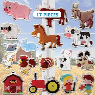 JesPlay Fantastic Farm Animals Window clings for Kids  Farm Gel Stickers for Kids Removable Window Stickers for Toddlers Great for Airplane Travel