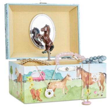 Jewelkeeper Girls Musical Jewelry Storage Box with Spinning Horse Barn Design Home on The Range Tune