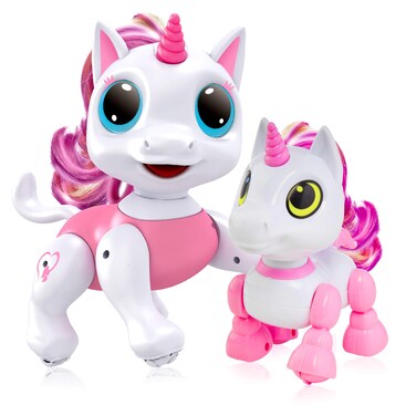 Power Your Fun Robo Pets Unicorn Toys 2pk  Unicorns Gifts for Girls and Kids 1 Unicorn STEM Toy Robot Interactive Hand Gestures or Remote Control to Move and 1 Mini Unicorn Automated Smart Robot
