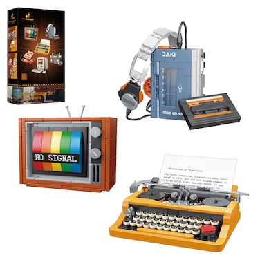 JMBricklayer Retro TV CD Player Typewriter Building Blocks Set 20131 Vintage Household Appliances Clamping Blocks Home Decoration Kit Retro Toy for Adults and Boys
