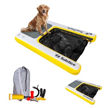 SOLSTICE Original Inflatable Pup Plank Dog Float Floating Ramp Ladder for Pools Boats Docks  Dog On Water Ladder Steps  for Swimming Pets Up to 200 Pounds  Claw Friendly Safe  Easy for Large Dogs