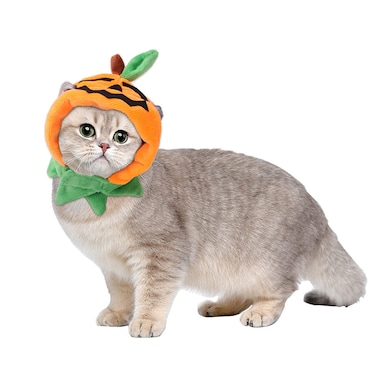 CZolden Halloween Cat Costumes Pumpkin Cat Hat Pet Cosplay Costume Cap for Halloween Kitty Dress Up Accessories