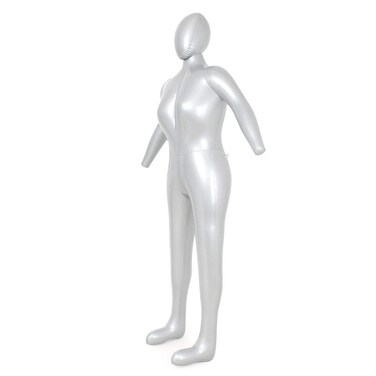 Three T Inflatable Mannequin Female Women Girls Whole Body Full Body with Arms Head Torso Model Silver