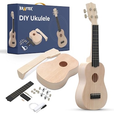 Kraftex DIY Ukulele Kit Soprano 22inch Build Your Own Ukulele Kit With Custom Ukulele Design For Kids  Beginners 33 Pieces  DIY Make Your Own Hawaii Ukulele Building Kit Instrument