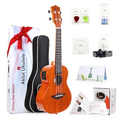 AKLOT Electric Ukulele Tenor Electric Ukelele 26 Inch Uke with Equalizer Solid Mahogany for Professional Player with Beginner Kit Gig Bag Picks Strap String Cleaning Cloth Starter Manual