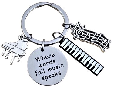 Kits Kiss Piano Keychain Music Keychain Music Student Music Teacher Piano Teacher Gift Music Note Musical Instrument Piano Keyboard Where Words Fail Music Speaks Silver and Black