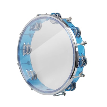 ENNBOM Tambourine Adjustable Tone Hand Drum Double Row Metal Jingles Hand Bell Performance Level Handheld Percussion Blue