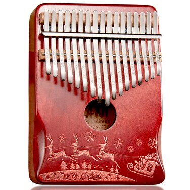 TienClef Kalimba Thumb Piano 17 Keys with Engraved Notes Xmas Pattern Handhold Cute Finger Piano Mabogany Solid Wood Portable Musical Instrument with Music Book for Kids Adult Beginner Red