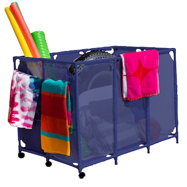 Essentially Yours Pool Noodles Holder Toys Floats Balls and Floats Equipment Mesh Rolling Storage Organizer Bin 50x 32x 36 XXL BlueMeshBlue PVC