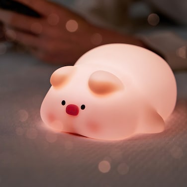 CrazySign Pig Night Light for Kids LED Soft Cute Animal Novelty Light 3 Level Dimmable Nursery Night Light USB Rechargeable Bedside Lamp for Breastfeeding Kawaii Room Decor Cute Gifts Pig