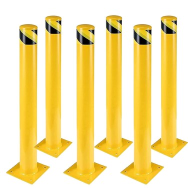 Garvee Safety Bollard 6 Packs 36 Inch Height Bollard Post 45 Inch Diameter Yellow Safety Steel Bollard Post with 24 Anchor Bolts for Traffic Control Driveway Barrier Parking Pole