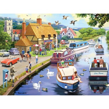 Bits and Pieces  300 Piece Jigsaw Puzzle for Adults  18 x 24  A Lazy Evening on The River  300 pc Large Piece European River Boats Jigsaw by Kevin Walsh