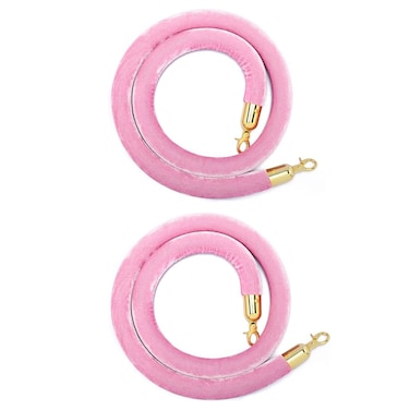 LVYIHAN 2 Pack Velvet Stanchion Rope Pink 5 Ft Crowd Control Ropes Barrier with Gold Hooks Hanging VIP Rope for Party Decoration