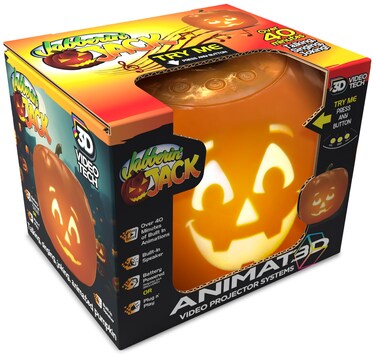 ANIMAT3D Jabberin Jack Blink Tech Talking Animated Pumpkin with 8 Inch Screen and Builtin LED Light Array Projector  Speaker Includes 40 Minutes of Content