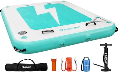 FBSPORT Inflatable Floating Dock Inflatable Air Dock Platform Floating Island Raft with NonSlip Surface Inflatable Water Floating Dock Mat for Lake Pool Beach Ocean 8x6x05 ft Green